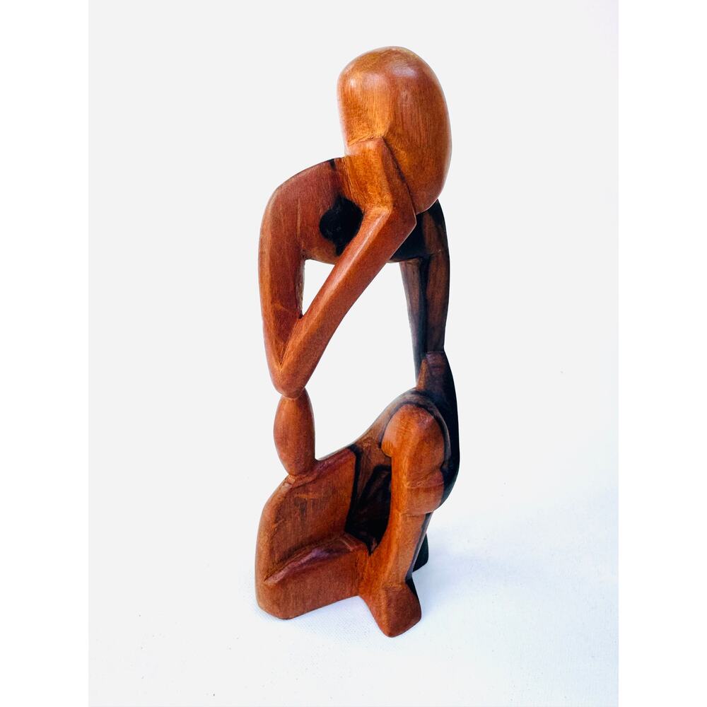 Vintage Hand Carved Abstract Wood Figure Sculpture Modernist Seated Form